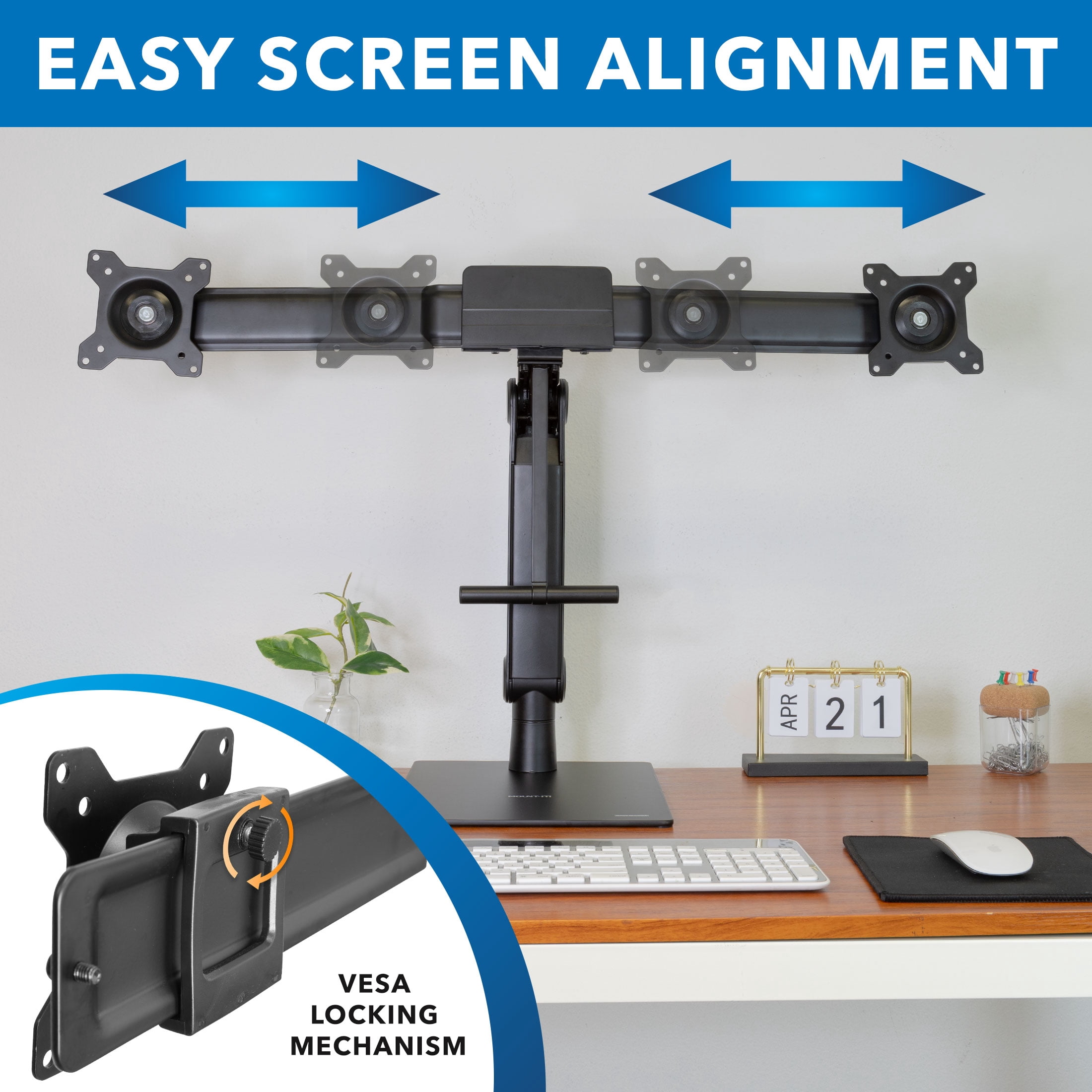 Mount-It! Freestanding Dual Monitor Arm With Height Adjustment, Fits 17" to 32" Screens, Full Motion