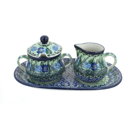 

Blue Rose Polish Pottery Sapphire Fields Cream & Sugar Set with Tray