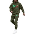 thumbnail image 2 of Men's Winter 2-Piece Casual Set, Printed Hooded Sweatshirt and Sweatpants, Sportswear Lounge Outfit For Street Style and Daily Use,Army Green,L, 2 of 3