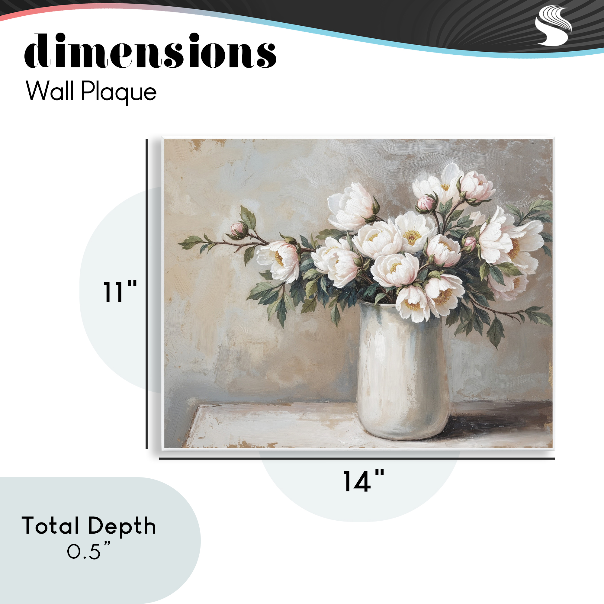 White Flowers in Vase Still Life Wall Plaque Art, design by Lettered and Lined