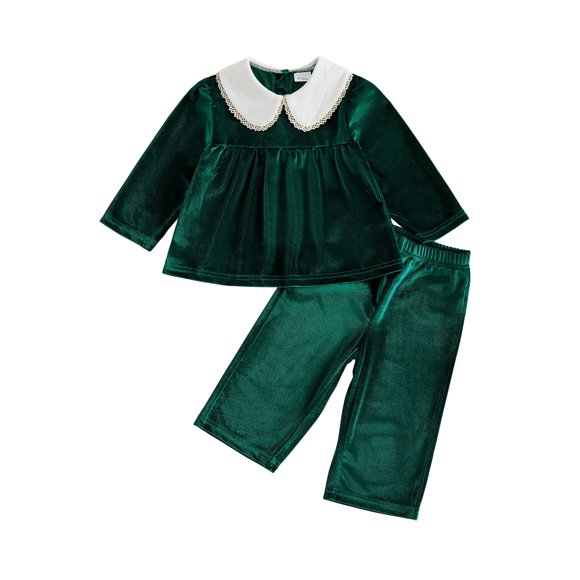 Conjunto de otoño para bebé niña: top de manga larga con cuello de muñeca y pantalón (2 piezas)