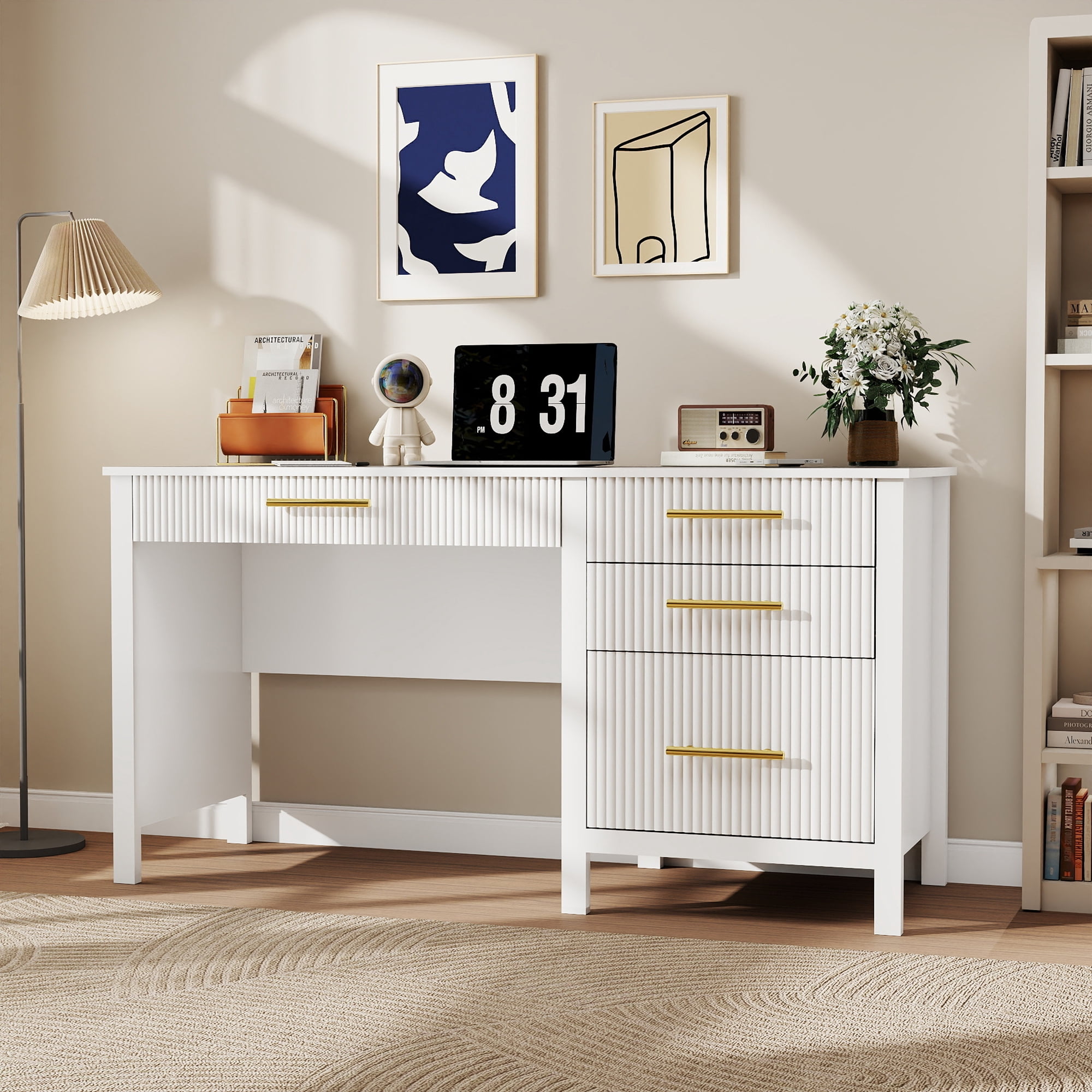 53.5" Executive Desk with Drawers, Home Office Desk with File Cabinet,Computer Desk Writing Workspace for Work Study