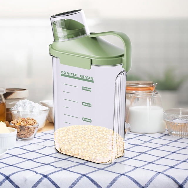 Openpig Cereal Containers Storage, 2500ML Airtight Large Dry Food Storage Containers with Pouring Spout Measuring Cup for Snacks Grain Rice, Dispenser Plastic Bin, 1PC
