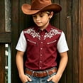 thumbnail image 2 of KHONTS Western Cowboy Shirts for Boys Kids Collared Button down Short Sleeve Tops Summer Vacation Tees,Size 6-15 Years Wine XS, 2 of 5