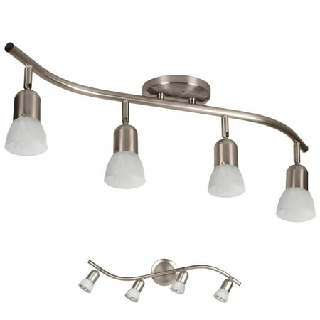 Fluorescent Track Lighting Fixture - 4 Globe Track Lighting Wall or Ceiling Mount Light Fixture, Brushed Nickel