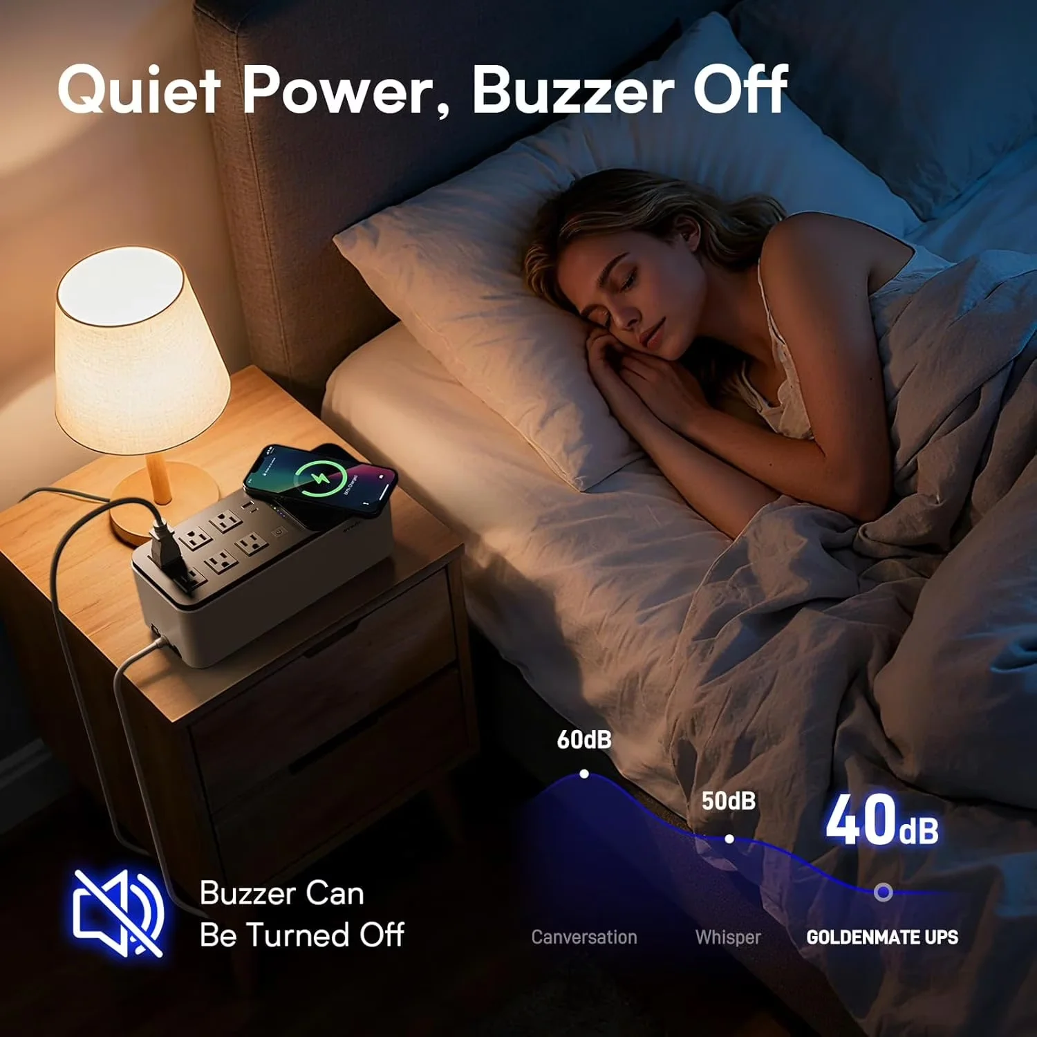 GOLDENMATE 600VA / 360W Lithium UPS Battery Backup & Surge Protector with Wireless Charging, 6 Outlets, USB Ports and LiFePO4 Battery