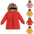 thumbnail image 1 of WRKEKC Girls Hooded Puffer Jacket Mid Length Thick Winter Coat Thermal Reflective Lining Hidden Drawstring Waist Playground Safe Outerwear for Recess Time, 1 of 4