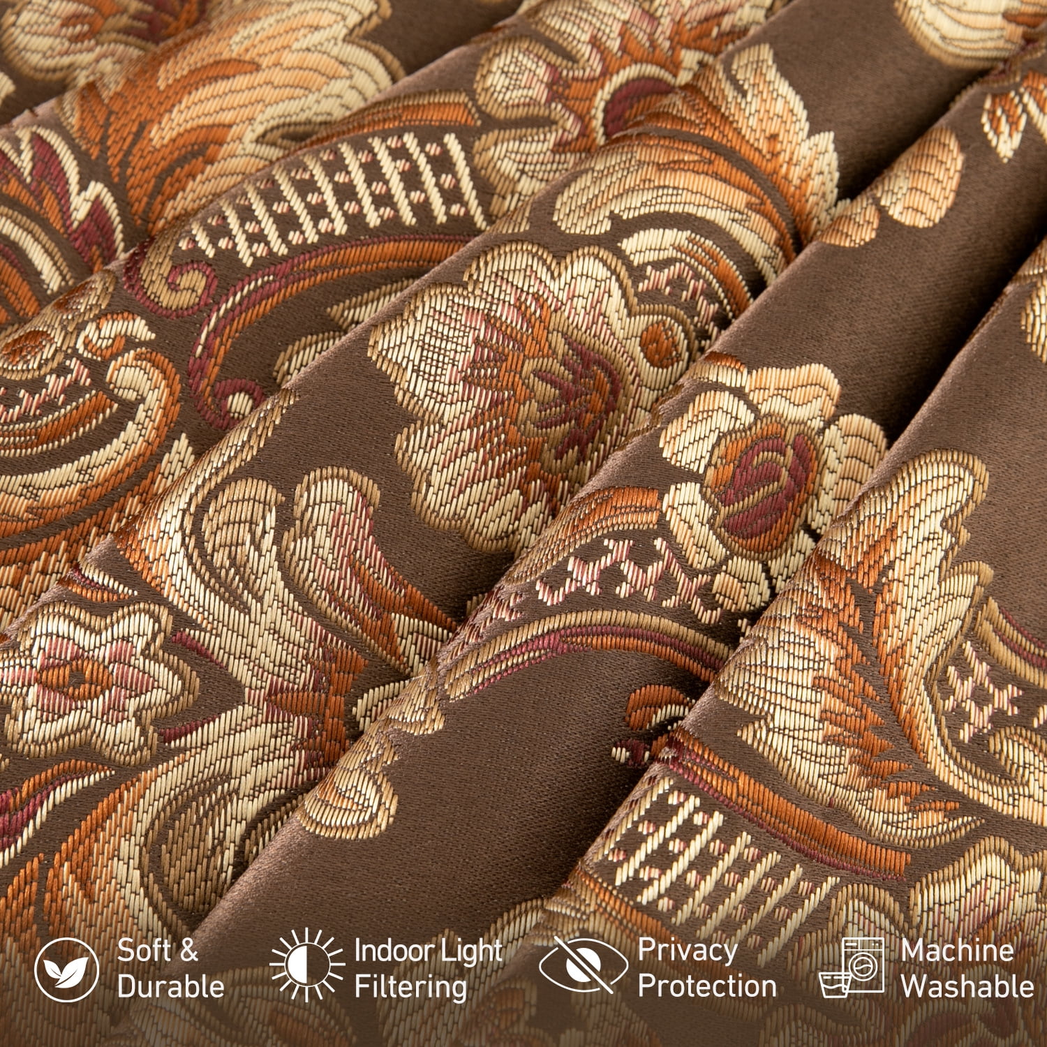 VOGOL Coffee Brown Damask Valance, Heavyweight Swag Curtains with Tassels 39x43 Inches for Bedroom