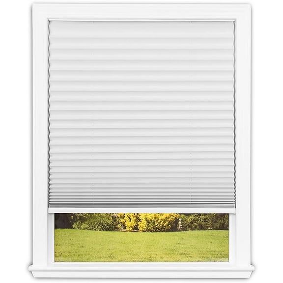 Redi Shade No Tools Trim-at-Home Easy Lift Pleated Fabric Cordless Shade, Light Filtering, White, 36" W x 64" L, Fits Windows 19" W to 36" W