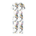 thumbnail image 4 of Teissuly 2PC Fashion Woman V Neck Short Sleeve Blouse +Loose Pockets Pants Sets, 4 of 5