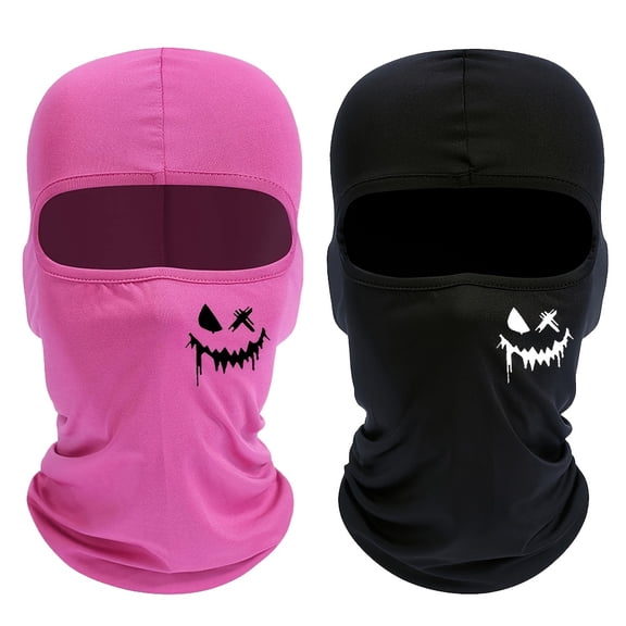 2pcs Smiling Face Printing Face Mask for Men Women, Pink, Sports Style, Woven Fabric, 150G/M², Casual Outdoor Gear|Playful Graphic Mask|Woven Mask
