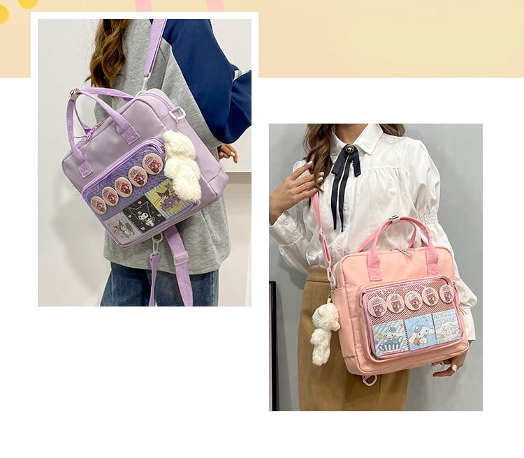 Baguery Kawaii Y2K Ita Backpack - 3-Way Crossbody Messenger Bag, Cute Tote Shoulder Purse for Women