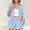 *Blue, variant on Women's Striped 2 Piece Outfit, Short Sleeve Button Down Shirt and Elastic Waist Shorts Set Purple,Women's Plus XL
