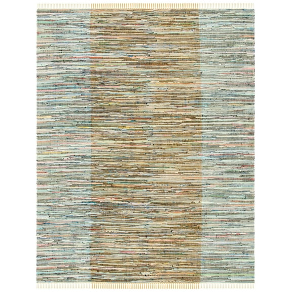 SAFAVIEH Rag Romeo Striped Fringe Cotton Area Rug, Rust/Gold, 2' x 3'