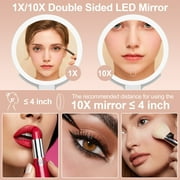 JUUTREN Travel Makeup Mirror with Light, 2-Sided 10X /1X Magnifying Vanity Mirrors, 3 in 1 Hand Held Tabletop Hanging LED Mirror, 3 Color Lighting Dimmable Touch Screen for Home and Outside