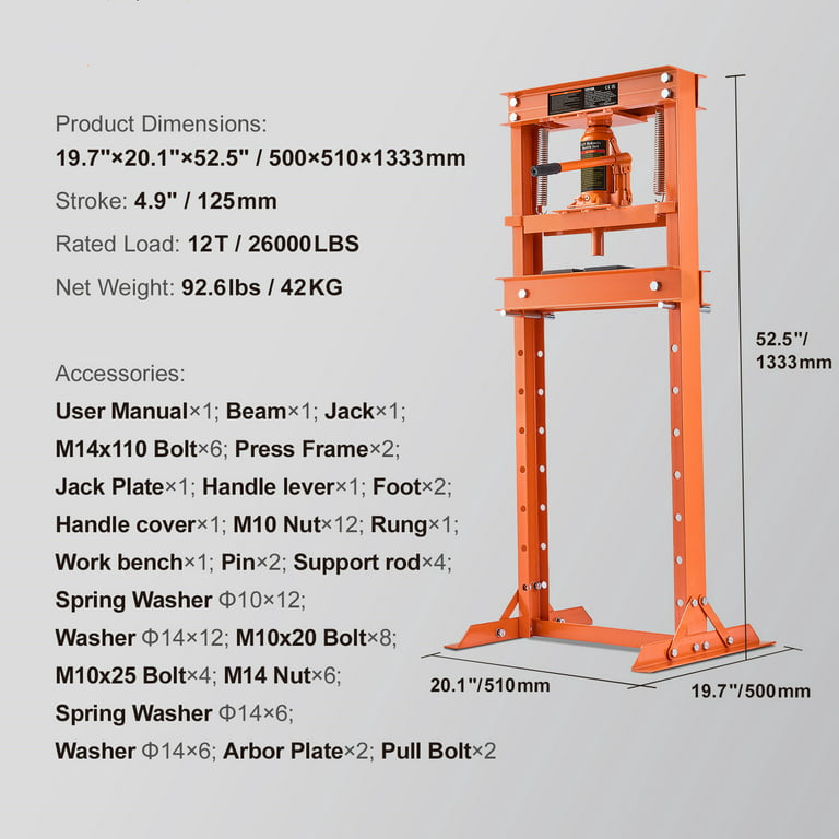 20 Ton H-Frame Floor Shop Press