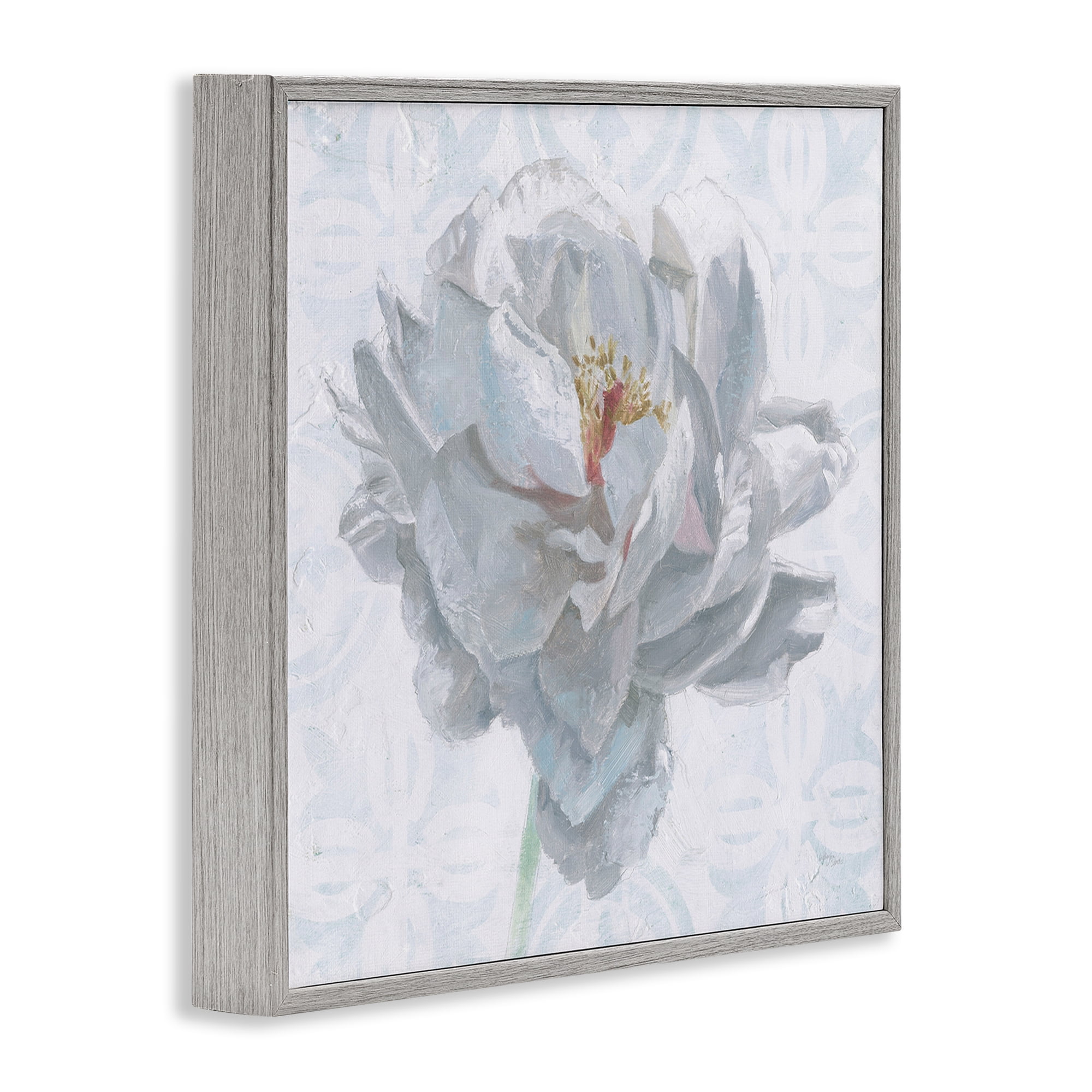 Stupell Industries White Sublime Peony Botanical & Floral Painting Gray Framed Art Print Wall Art, 24 x 24