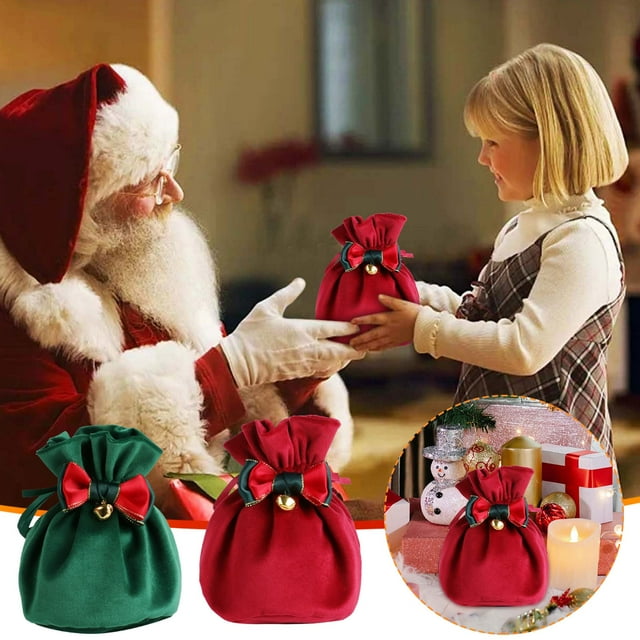 Paquete de bolsas de regalo de terciopelo navideño - Bolsa de terciopelo rojo para caramelos, dulces y pequeños regalos navideños - Bolsitas de detalles festivos