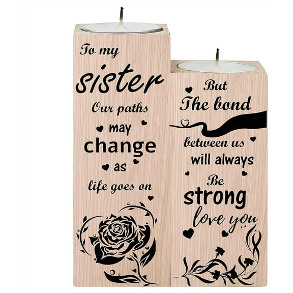 Wooden Candle Holders Gift to My Sister Set of 2 Heart Candlestick Stand with Flowers Tealight Candle Holder for Birthday Valentines Anniversary Home Table Decor 3.5x4.7inch diy Flower