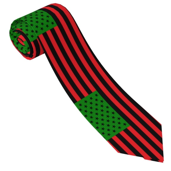 Men'S Tie America Flag - Red Black And Green Print Polyester Necktie - One Size
