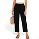 thumbnail image 4 of Pincandy Women's Solid Color Elastic Waist Pockets Linen Blend 9-Point Pants, Casual & Daily Wear, 4 of 7
