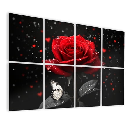 8 Pack Art Acoustic Panels Sound Absorbing Red Rose Water Droplets Butterfly Dark Floating Hearts Romantic Decorative Soundproof Wall Panels Self Adhesive for Nursery Game Room Bedroom 48 x32