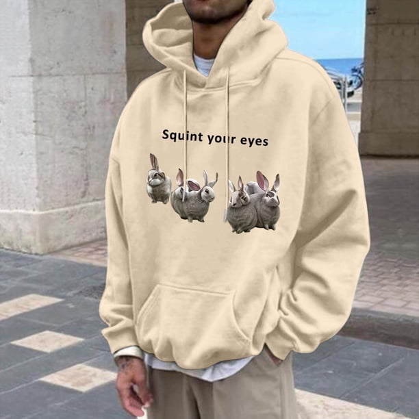 WILLBEST Sudaderas Deportivas para Hombre, Suéter con Capucha y Bolsillo De Manga Larga para Otoño e Invierno, con Estampado De Conejo Divertido De Color Sólido para Hombre y Mujer Chica