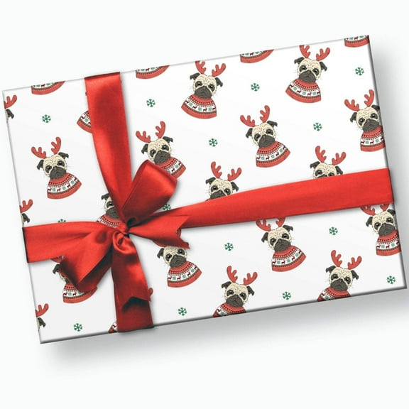 Reindeer Pug Christmas Gift Wrap