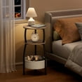 thumbnail image 4 of Round Side Table with Storage Basket –Small Space Saving End Table 3-Tier Coffee Table Bedside Corner Stand for Living Room, Bedroom, Garden and More 24in Tall Greige, 4 of 18