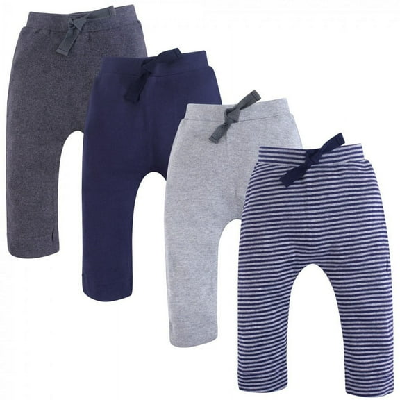 Touched by Nature Baby and Toddler Boy Organic Cotton Pants 4pk, Navy Gray, 0-3 Months