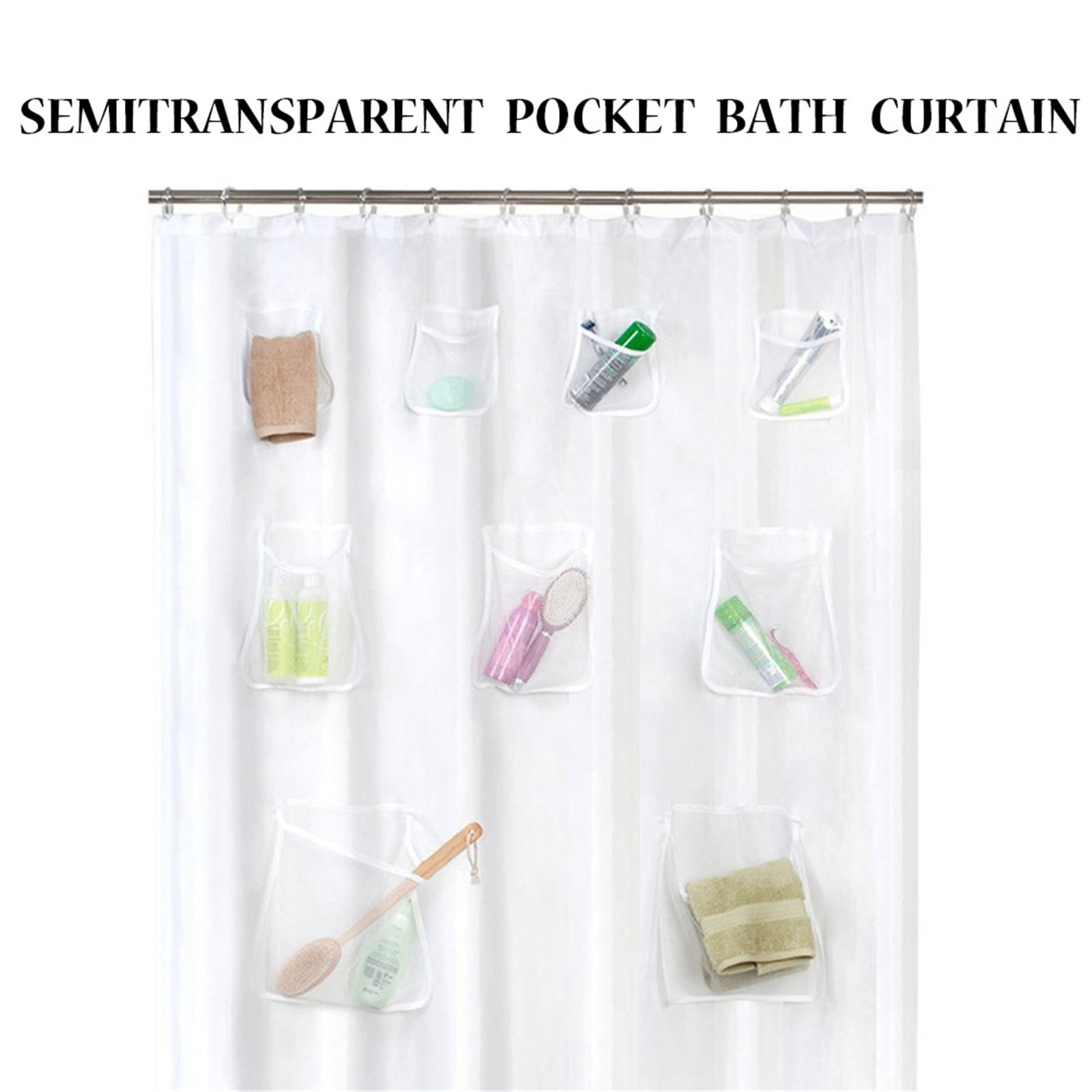 Multifunctional bathroom translucent shower curtain with pocket waterproof h`yu 