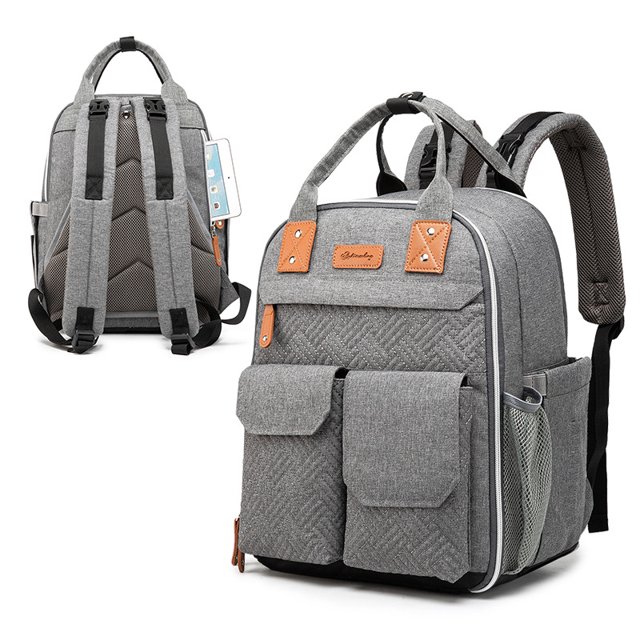 Mochila para bolsa de pañales - Bolsa de viaje para bebés - Bolsa de pañales impermeable multifunción, bolsa de viaje para bebés esencial con, gris oscuro