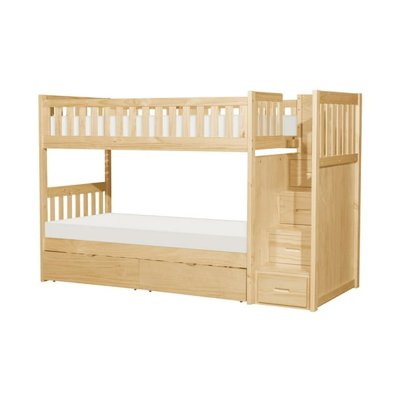 Lexicon Bartly Pine Twin/Twin Step Bunk Bed with Storage Boxes in Natural Pine