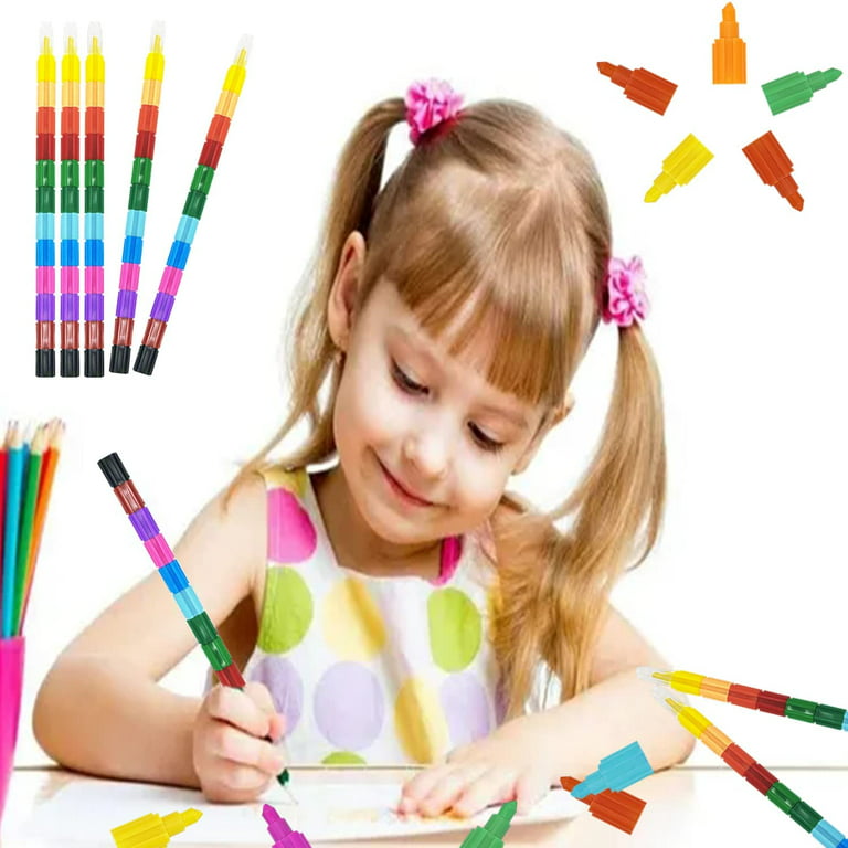 12Pcs Easy Grip Crayons, Stackable, Kids Drawing Coloring Toys Pre Schoolers