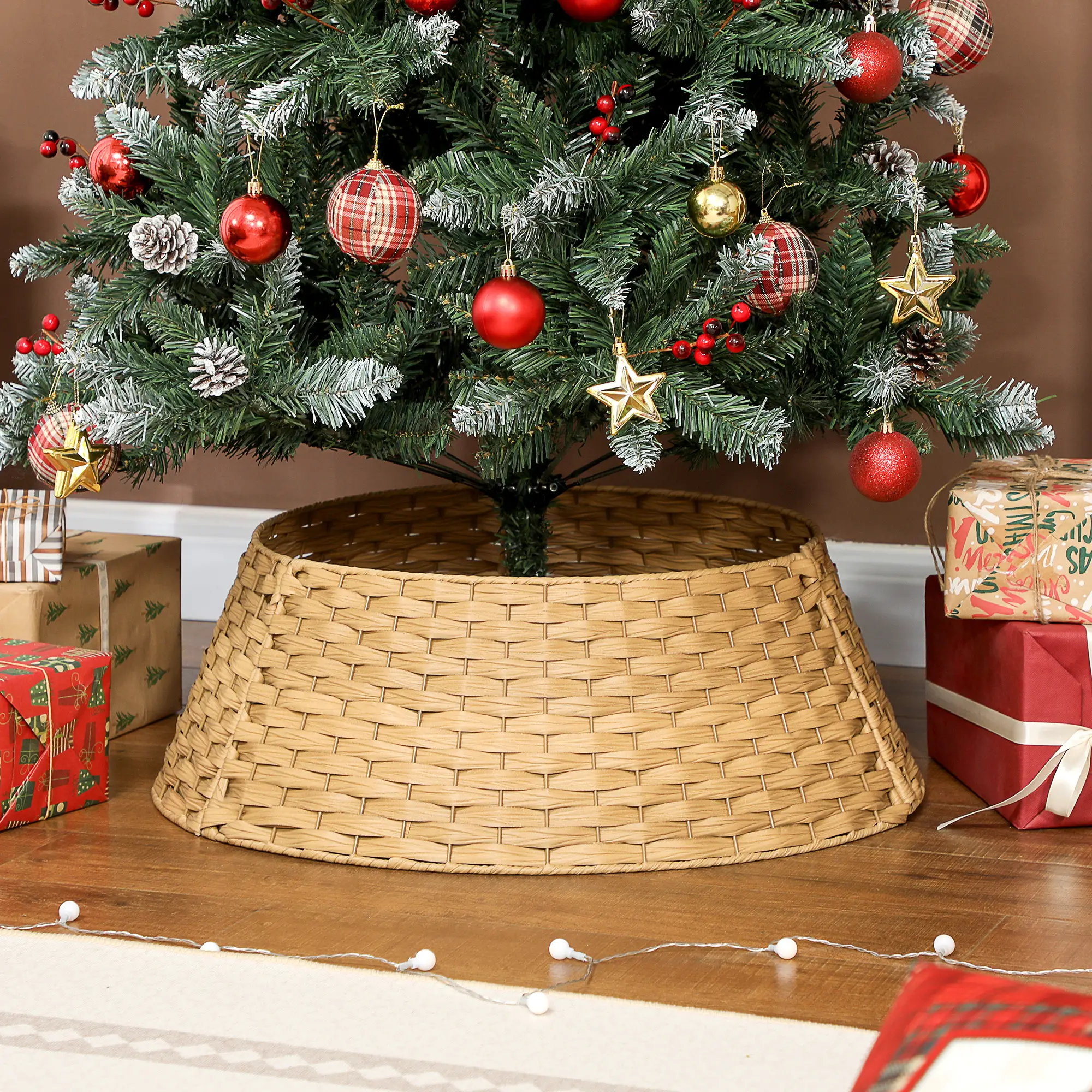 Astoutdoor Christmas Tree Collar, Plastic Hand-Woven Design, 25.98 in Length, Natural