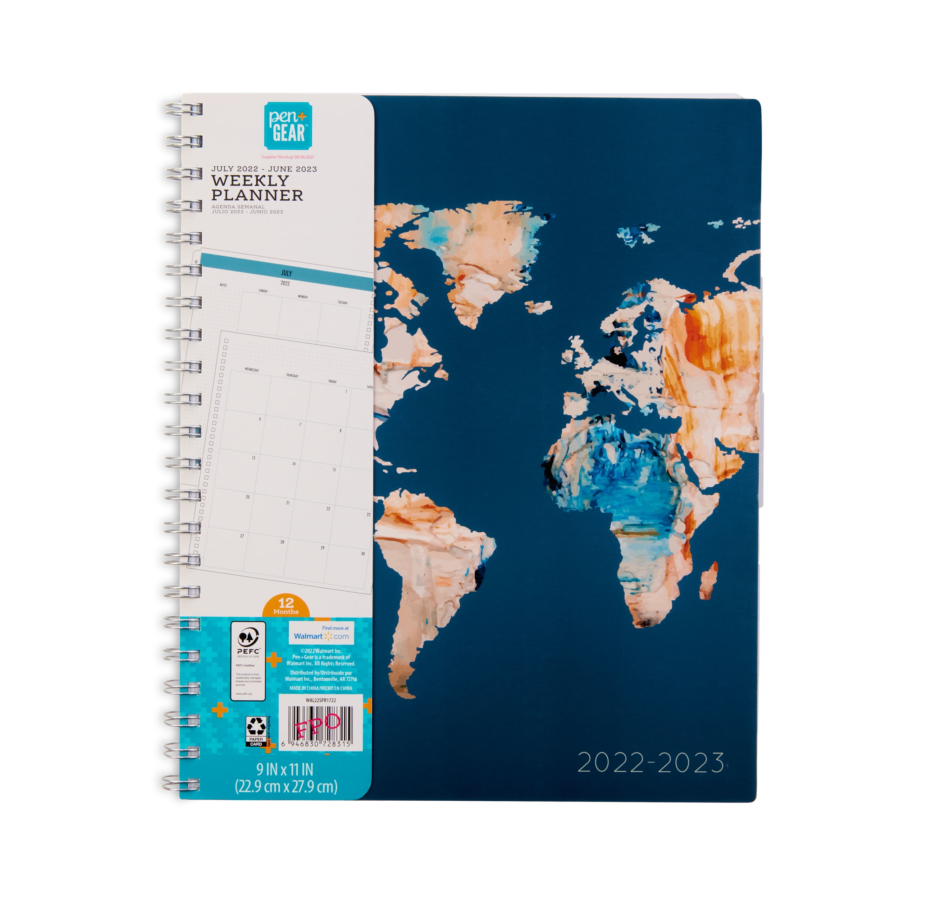Pen+Gear Weekly Planner, July 2022-June2023, World Map