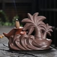 thumbnail image 5 of 1pc Creative Purple Clay Beach, Wave, Coconut Tree and Dolphin Design Backflow Incense Burner Home Decor Craft (Without Incense）, 5 of 6