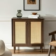thumbnail image 4 of EYYTHUNG Accent Storage Cabinet with Rattan Doors Set of 2, Small Wood Cabinet Decorative Buffet Farmhouse Credenza, Walnut, 4 of 6