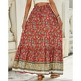 thumbnail image 4 of SWSMCLT Women's Gypsy Skirt Pleated Mid Rise Spring Aline Button Casual Elastic Ankle Length Summer Elastic Waist Red 10-12, 4 of 5