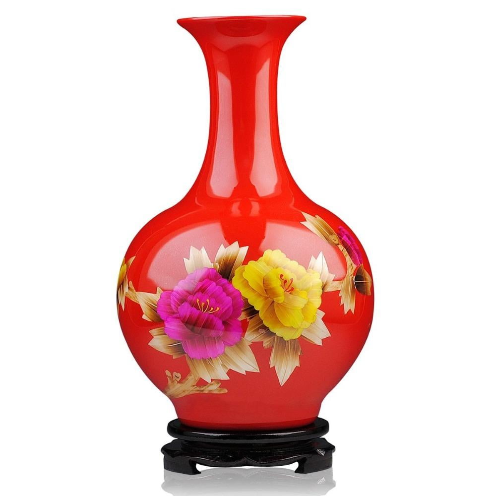 Modern Red Gold Straw Painting Vase