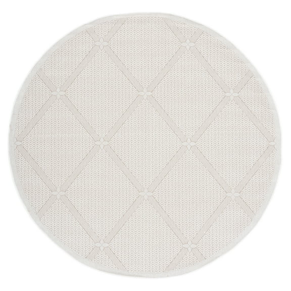 SAFAVIEH Machine Washable Rug Indoor/Outdoor Bermuda Collection - Bermuda Carleen Geometric Indoor/Outdoor Area Rug, Cream/Beige, 5'3" x 5'3" Round
