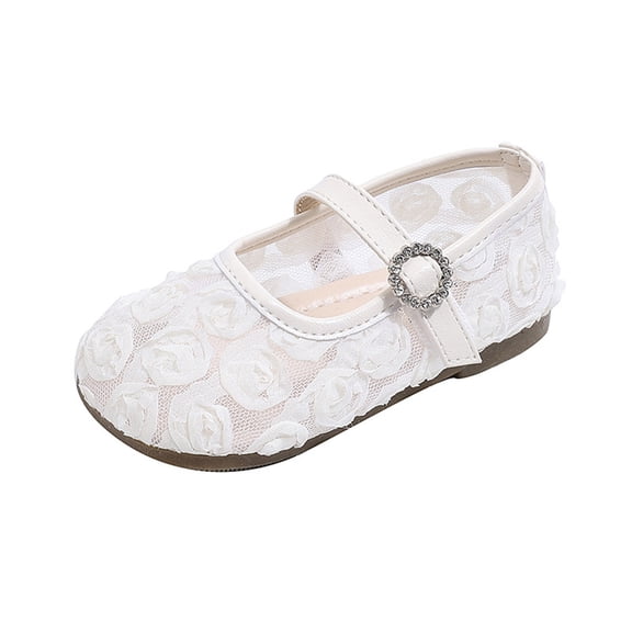 Girls' Lace Flower Shoes, Kids' Floral Mesh Breathable Flats, Soft Sole Princess Footwear for Dressy Occasions