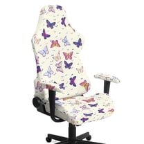 Jiueut Colorful Butterfly Print Gaming Chair Cover with Armrest Cover, Comfortable High Back Chair Cover Thick Rotating Computer Chair Protector with Stretch Band