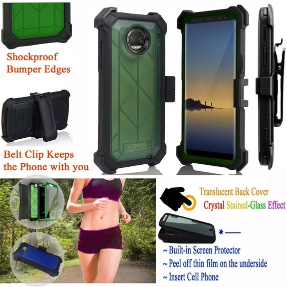 for 5.5" Motorola moto Z2 Play Z2 FORCE Case Phone Case 360° Cover Screen Protector Kick stand Grip Sides Clip Crystal Holster Shock Bumper Green