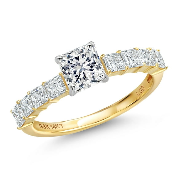 Gem Stone King 1.68 Cttw 14K Two Tone Gold Lab Grown Diamond Engagement Ring for Women | Center Princess Cut Diamond 0.72 Ct | DEF Color | VVS-VS Clarity (Size 5)
