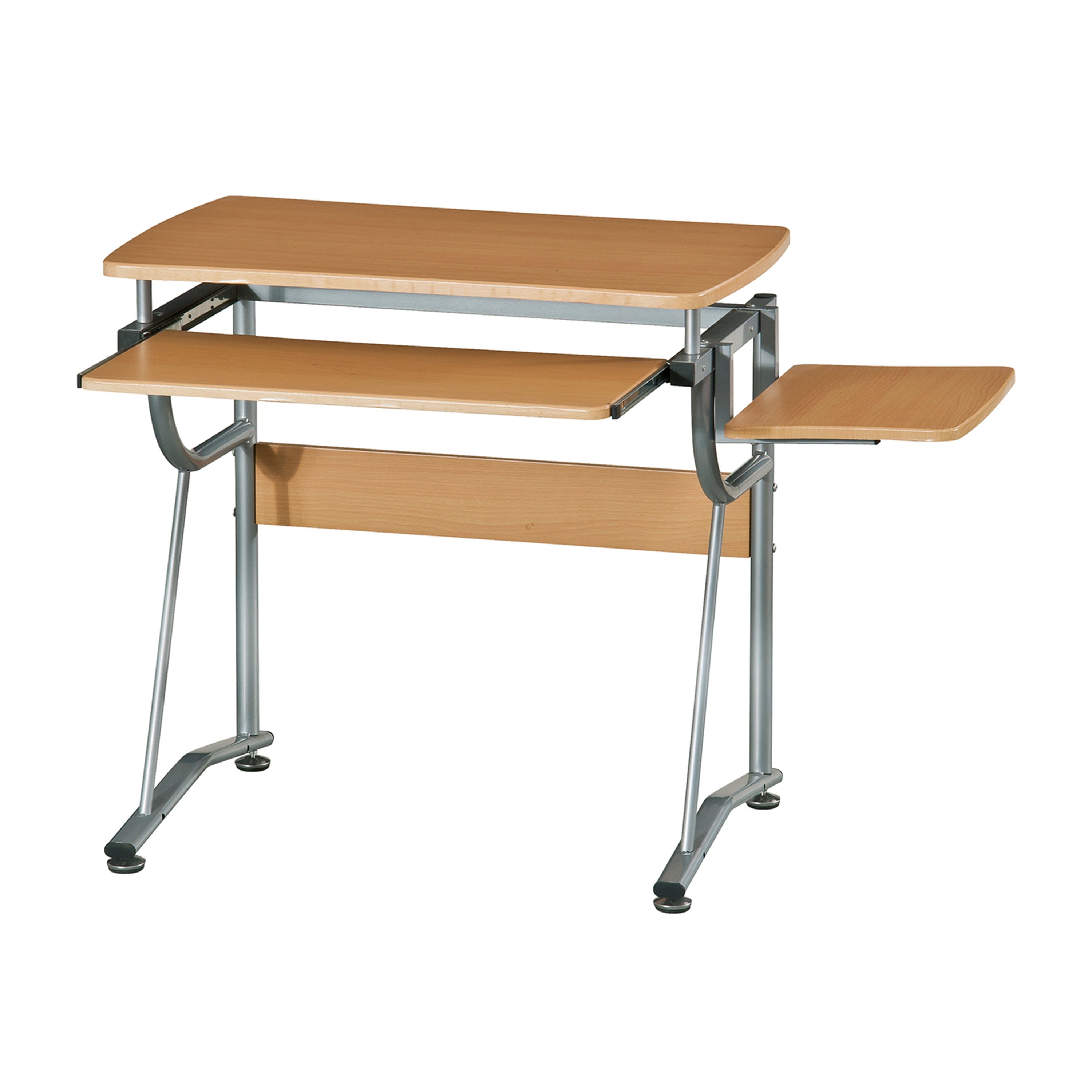 Compact Computer Desk with Side Shelf and Keyboard Panel, Cherry