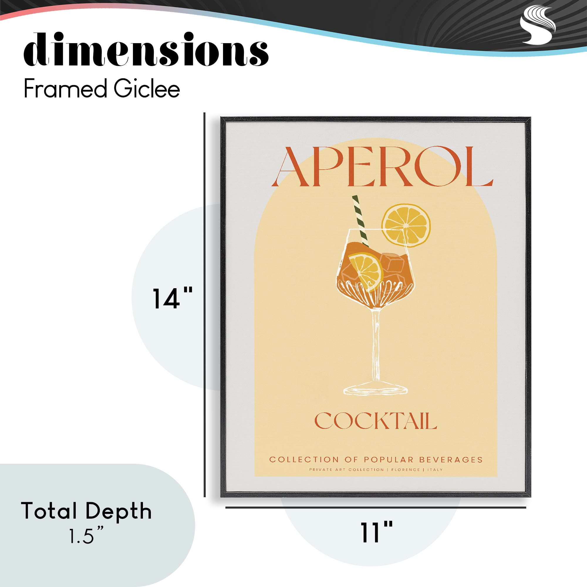 Stylish Retro Aperol Cocktail Black Framed Giclee Art, design by Lil' Rue