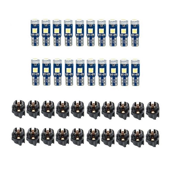 20Pcs T5 LED Lights for Car Dashboard Panel Gauge Indicator, 3030-3SMD Light Replacement with Twist
