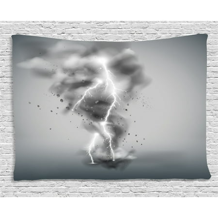 Tornado Tapestry Scary Thunder In A Whirlwind Sky Scenery Bad Weather Illustration Wall Hanging For Bedroom Living Room Dorm Decor 60w X 40l