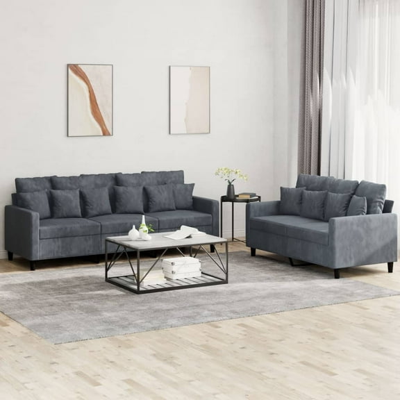 vidaXL 2-Piece Velvet Sofa Living Room Furniture Set, Gray